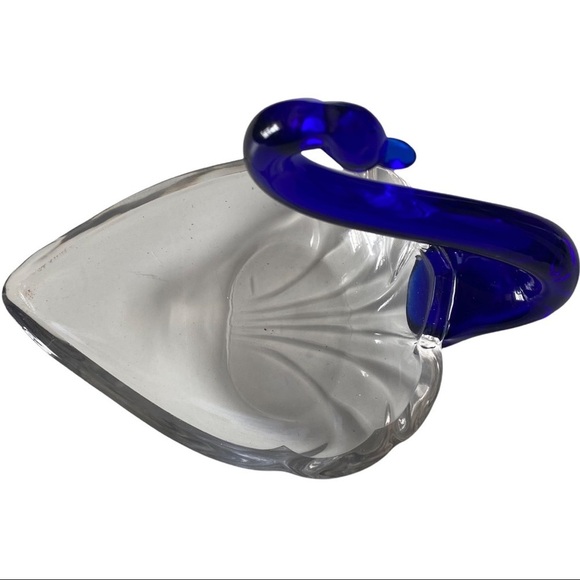 Beautiful Cobalt Blue Glass Swan & Transparent Glass Soap Candy Dish 9” L 5” H - Picture 6 of 7
